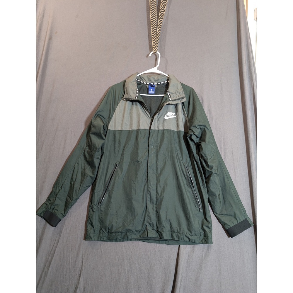 Nike Men Windbreaker Jacket Green Grey Color Block Full Zip Lightweight Size M